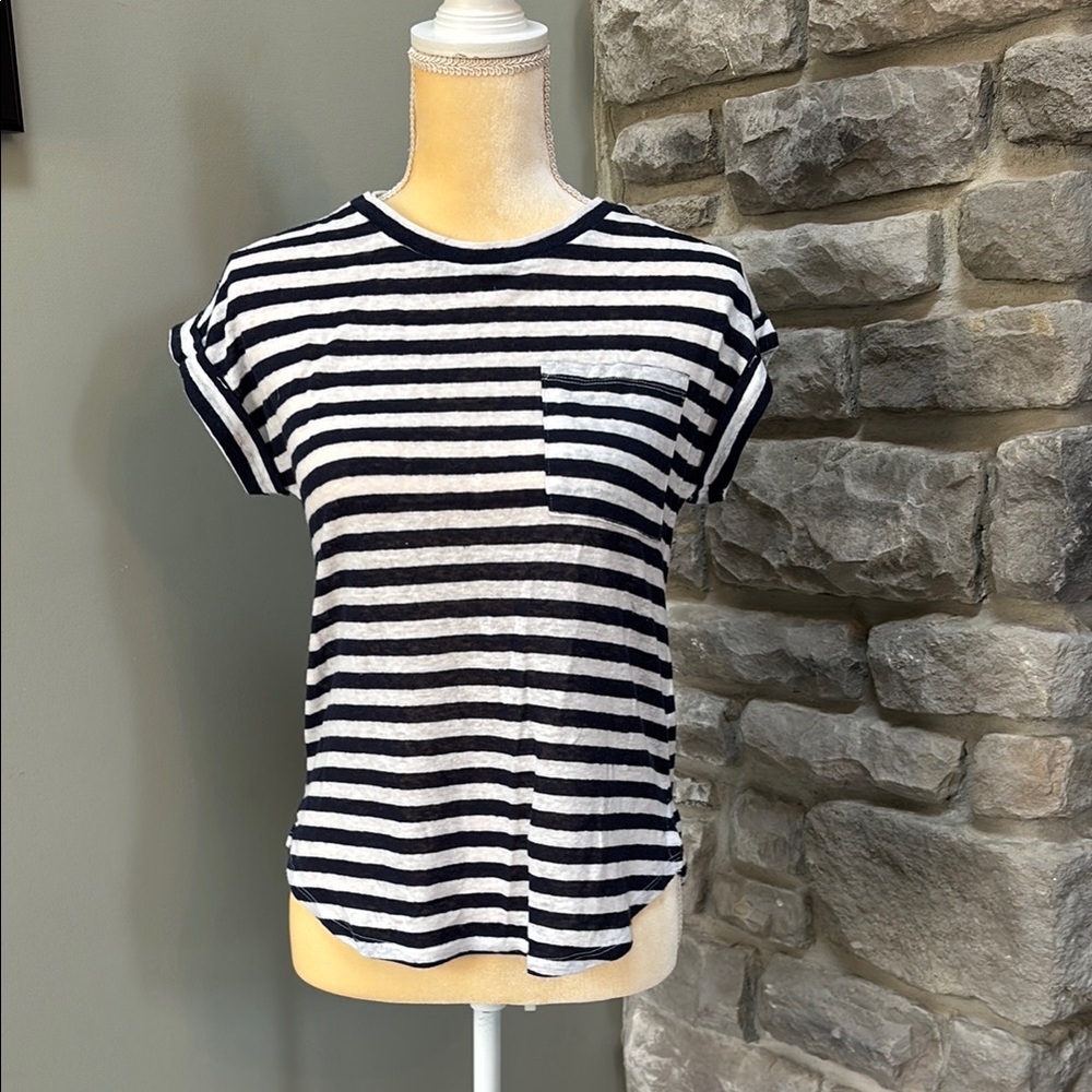 Striped Dark Blue and Light Gray Women's Top